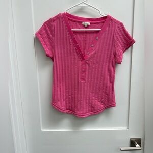 Anthropologie Pilcro Rose Pink Snap Up Ribbed Short Sleeve Shirt